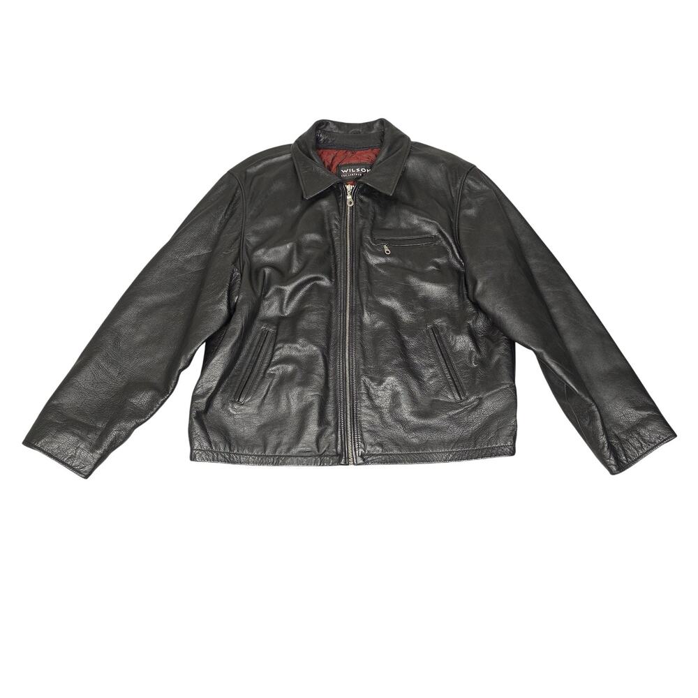 VTG Wilsons Leather Jacket Mens Big 1X Black Thinsulate Full Zip Moto Biker